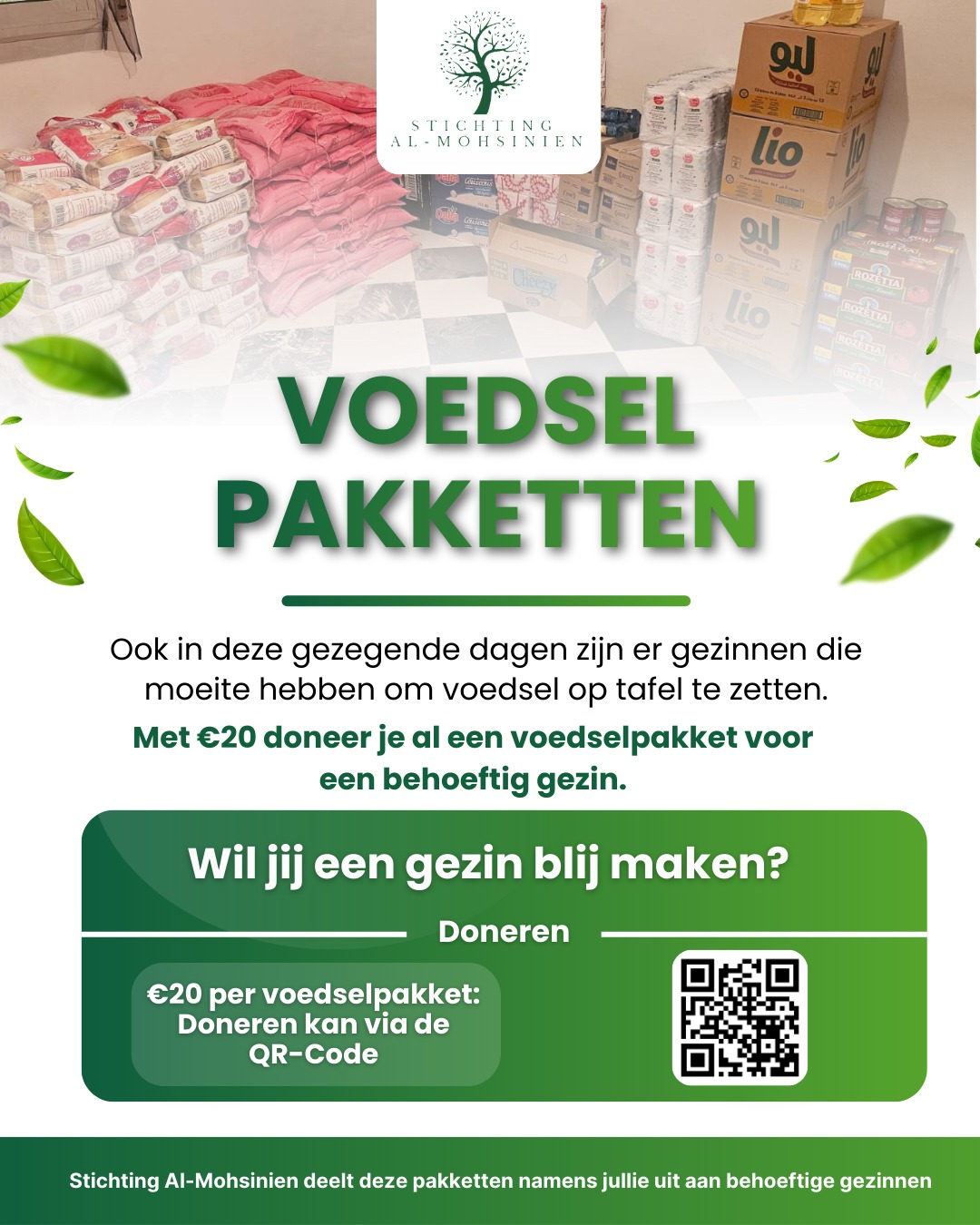 Poster over voedselpakketten voor behoeftige gezinnen